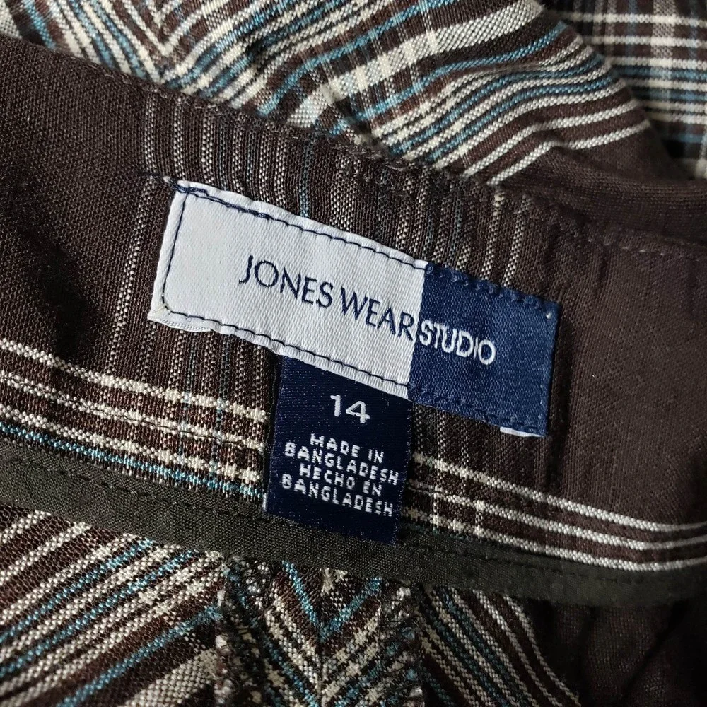 Jones Wear Studio Women's size 14 Rayon Linen Brown Blue & White Skirt